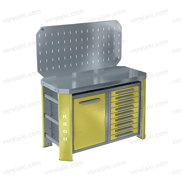 Фото-10453 Верстак металлический двухтумбовый с тумбой и драйвером КРОН ГЕФЕСТ-ВС-19