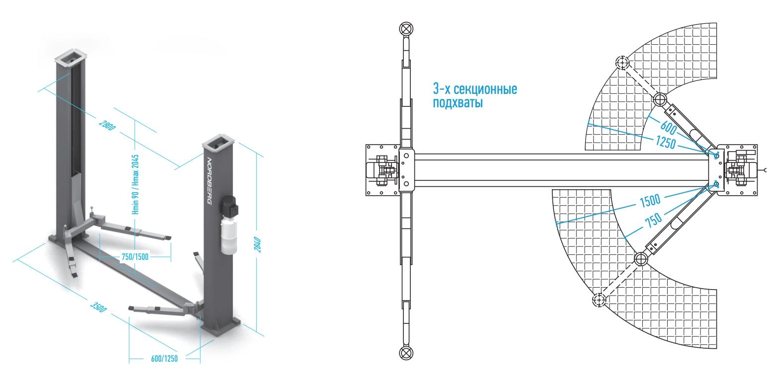 Фото-10144 Подъемник двухстоечный Nordberg электрогидравлический N4125-4,5T 380B