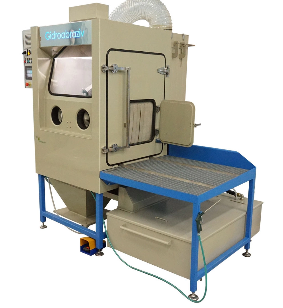 Фото-14662 Установка гидроабразивной очистки с галтовочным барабаном, тележкой с вращающимся столом, сменными абразивными конусами КС-100ТГ/СК