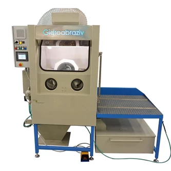 Фото-14647 Установка гидроабразивной очистки с галтовочным барабаном, тележкой с вращающимся столом, сменными абразивными конусами КС-100ТГ/СК