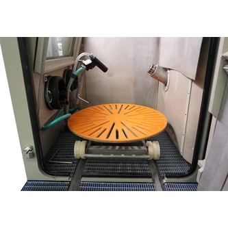 Фото-14653 Установка гидроабразивной очистки с галтовочным барабаном, тележкой с вращающимся столом, сменными абразивными конусами КС-100ТГ/СК