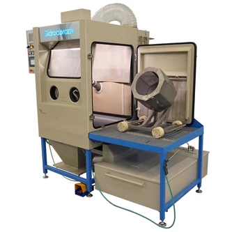 Фото-14659 Установка гидроабразивной очистки с галтовочным барабаном, тележкой с вращающимся столом, сменными абразивными конусами КС-100ТГ/СК