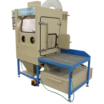 Фото-14662 Установка гидроабразивной очистки с галтовочным барабаном, тележкой с вращающимся столом, сменными абразивными конусами КС-100ТГ/СК